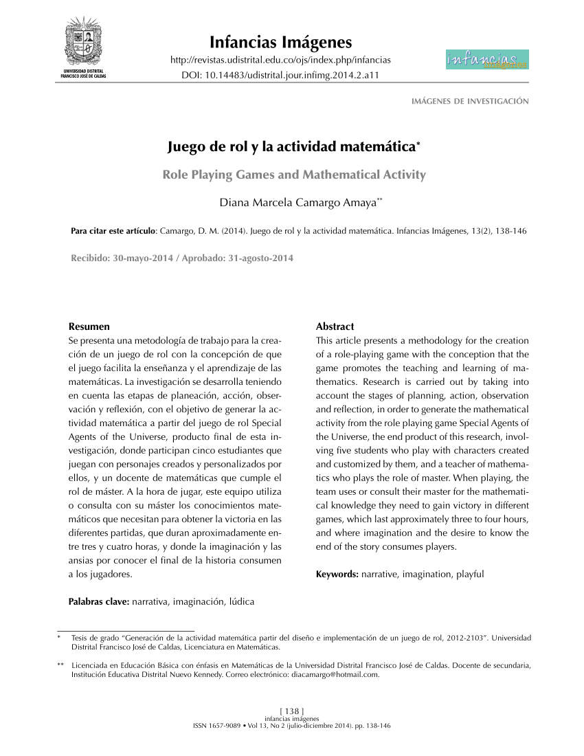 Pdf Juego De Rol Y La Actividad Matematica