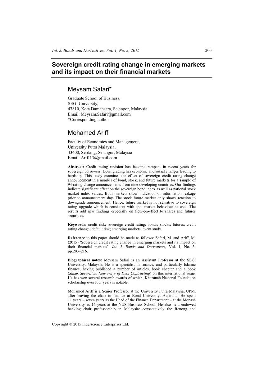 Pdf Sovereign Credit Rating Change In Emerging Markets And