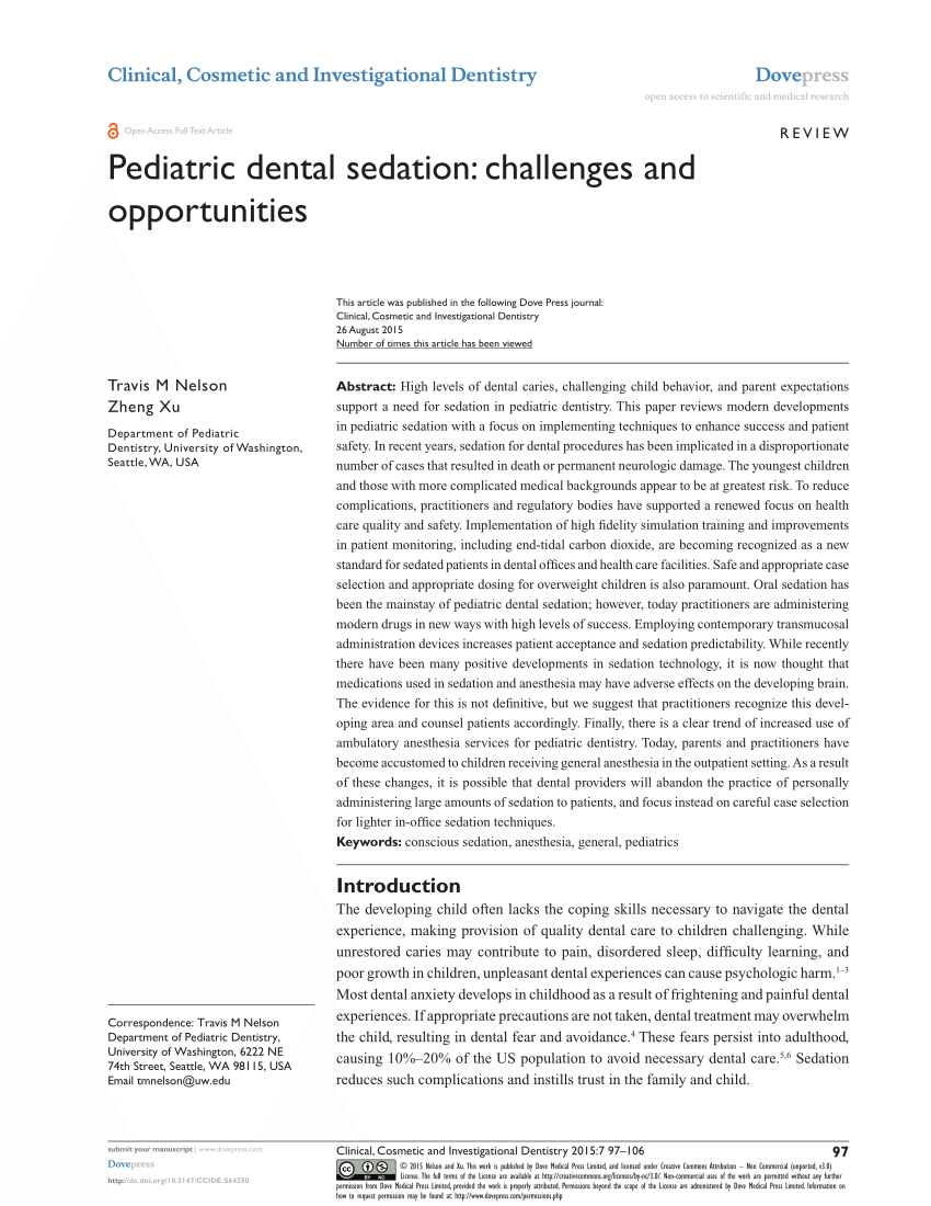 (PDF) Pediatric dental sedation: Challenges and opportunities