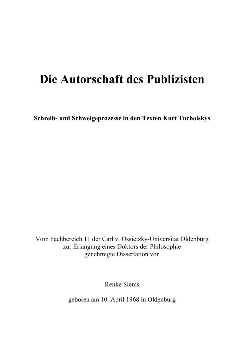 PDF Die Autorschaft des Publizisten Schreib und Schweigeprozesse in den Texten Kurt Tucholskys
