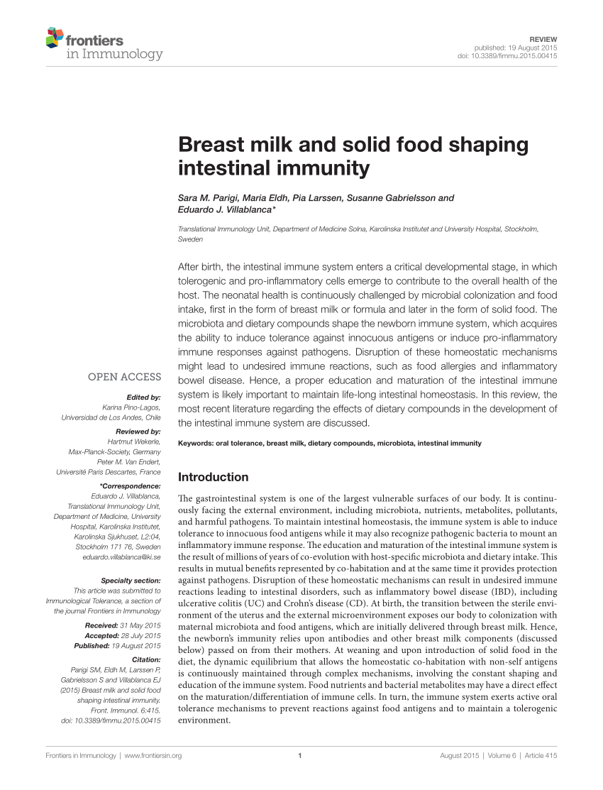 (PDF) Breast Milk and Solid Food Shaping Intestinal Immunity