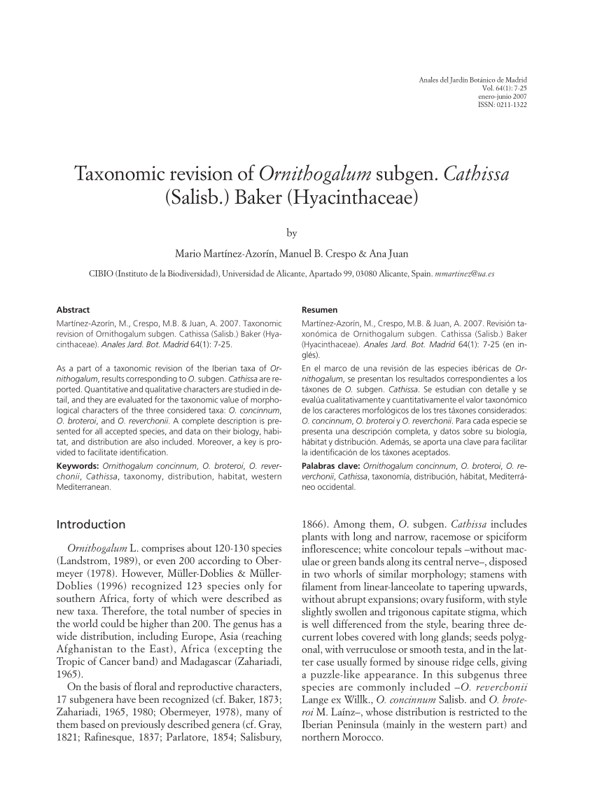 PDF) Taxonomic revision of Ornithogalum subgen. Cathissa (Salisb