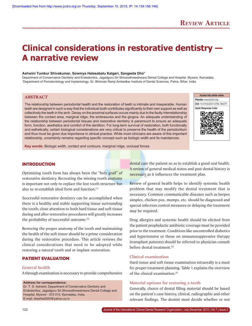 (PDF) Clinical considerations in restorative dentistry — A narrative review