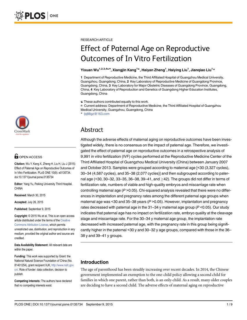 PDF) Effect of Paternal Age on Reproductive Outcomes of In Vitro  Fertilization