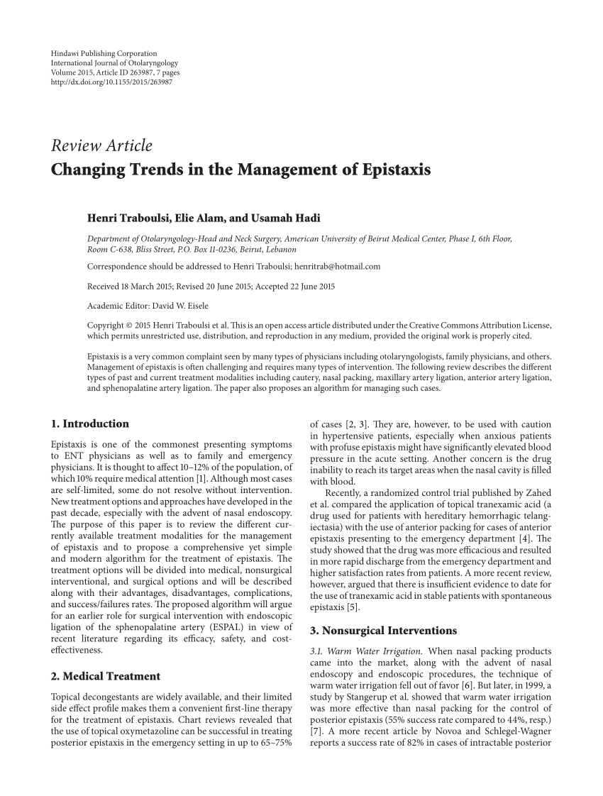 Changing Trends in the Management of Epistaxis (PDF Download ...