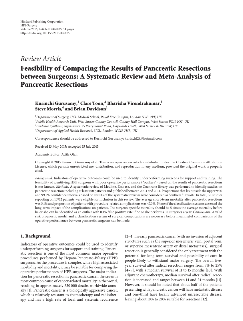 Pdf Feasibility Of Comparing The Results Of Pancreatic Resections Between Surgeons A 9494