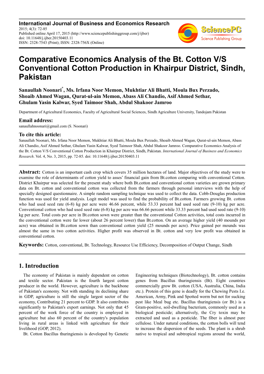 research paper on cotton production in pakistan