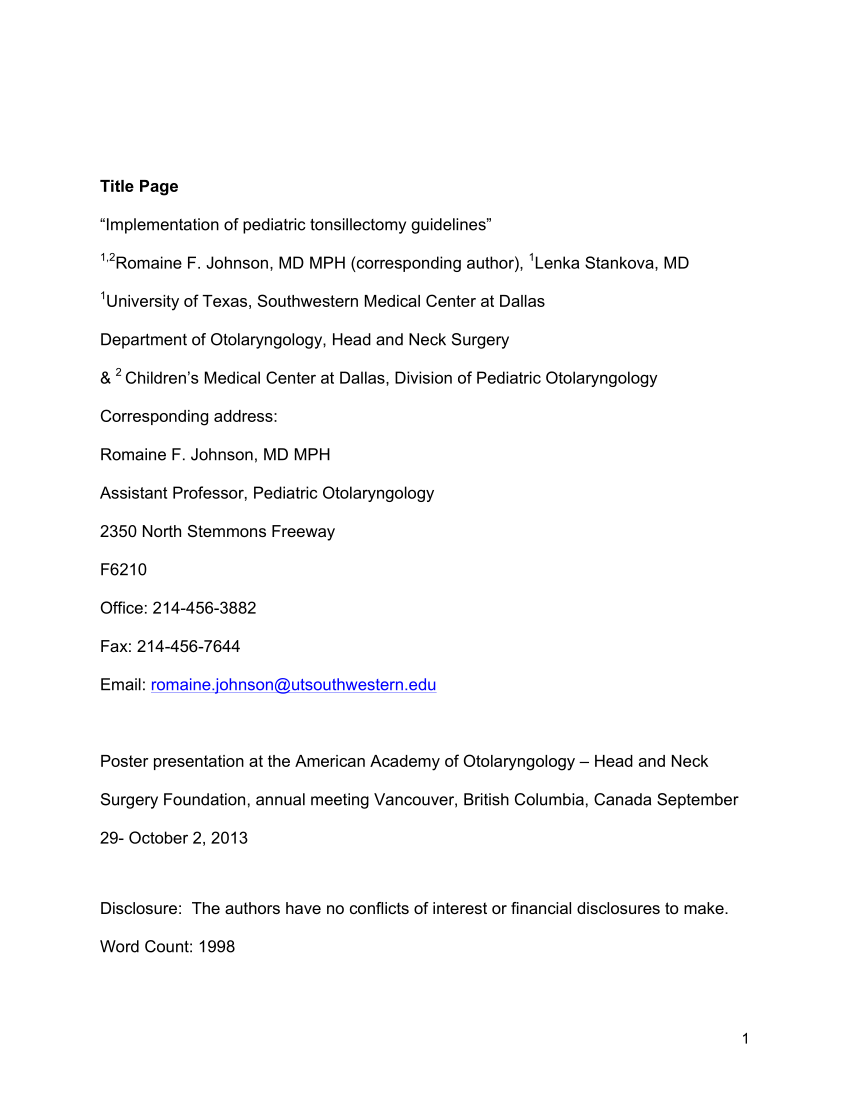 (PDF) Implementation of Tonsillectomy Guidelines