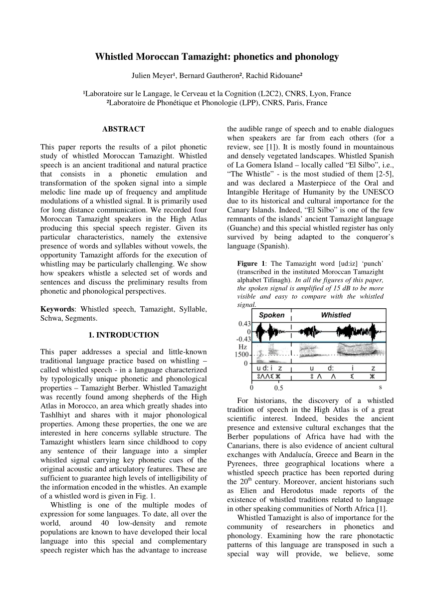Pdf Whistled Moroccan Tamazight Phonetics And Phonology - 