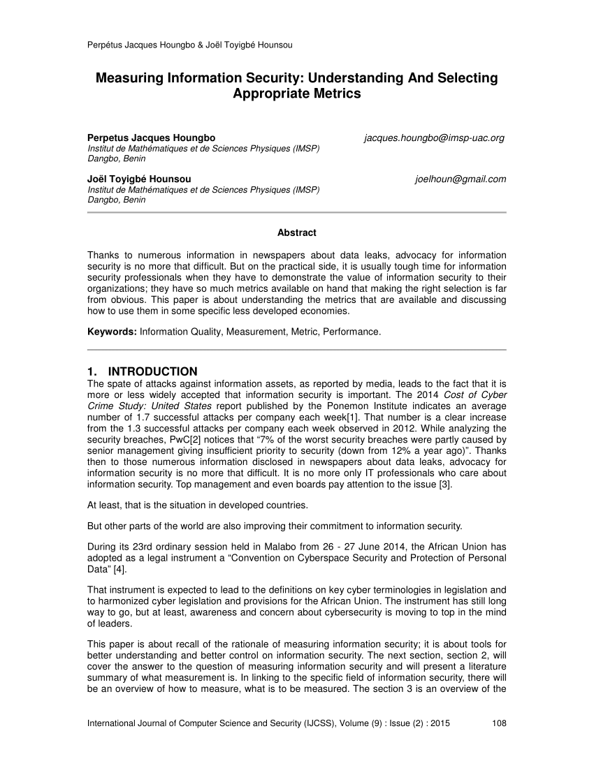 PDF) Measuring Information Security: Understanding And Selecting