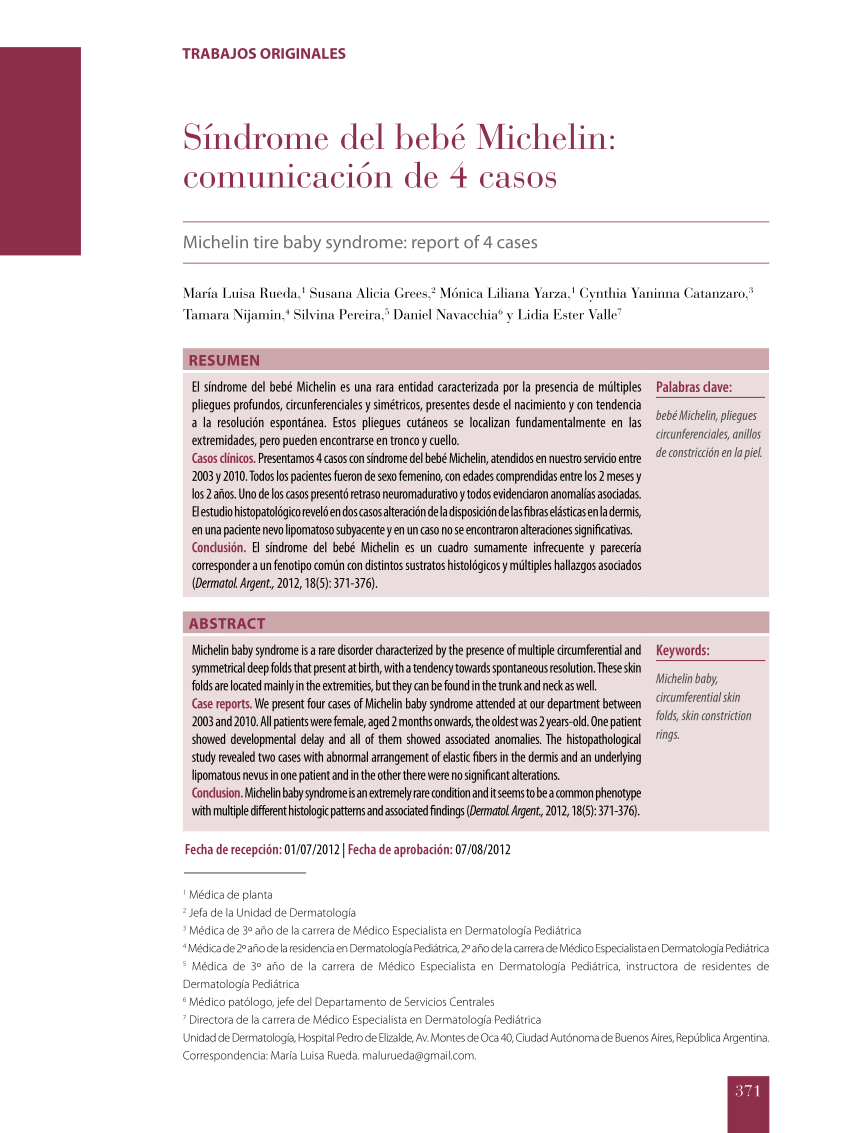 Pdf Sindrome Del Bebe Michelin Comunicacion De 4 Casos