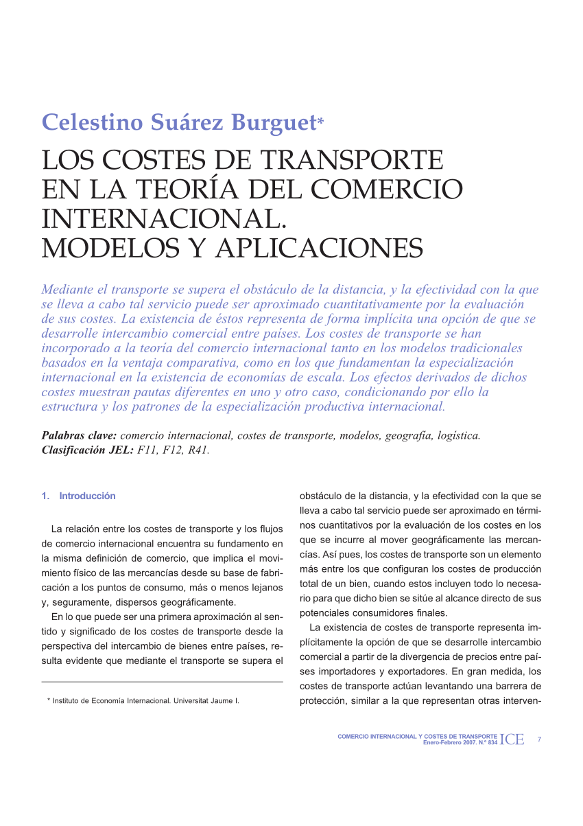 PDF) Los costes de transporte en la teoría del comercio internacional:  modelos y aplicaciones