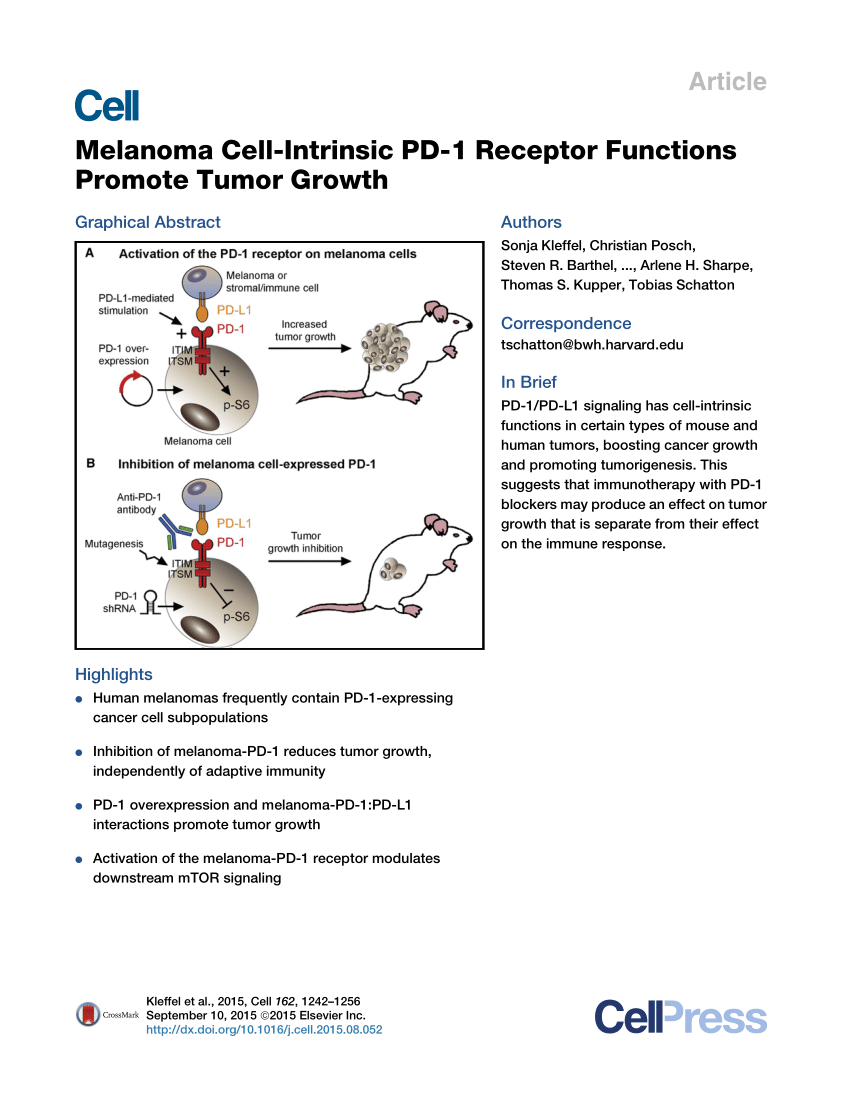 Pdf Melanoma Cell Intrinsic Pd 1 Receptor Functions Promote Tumor Growth