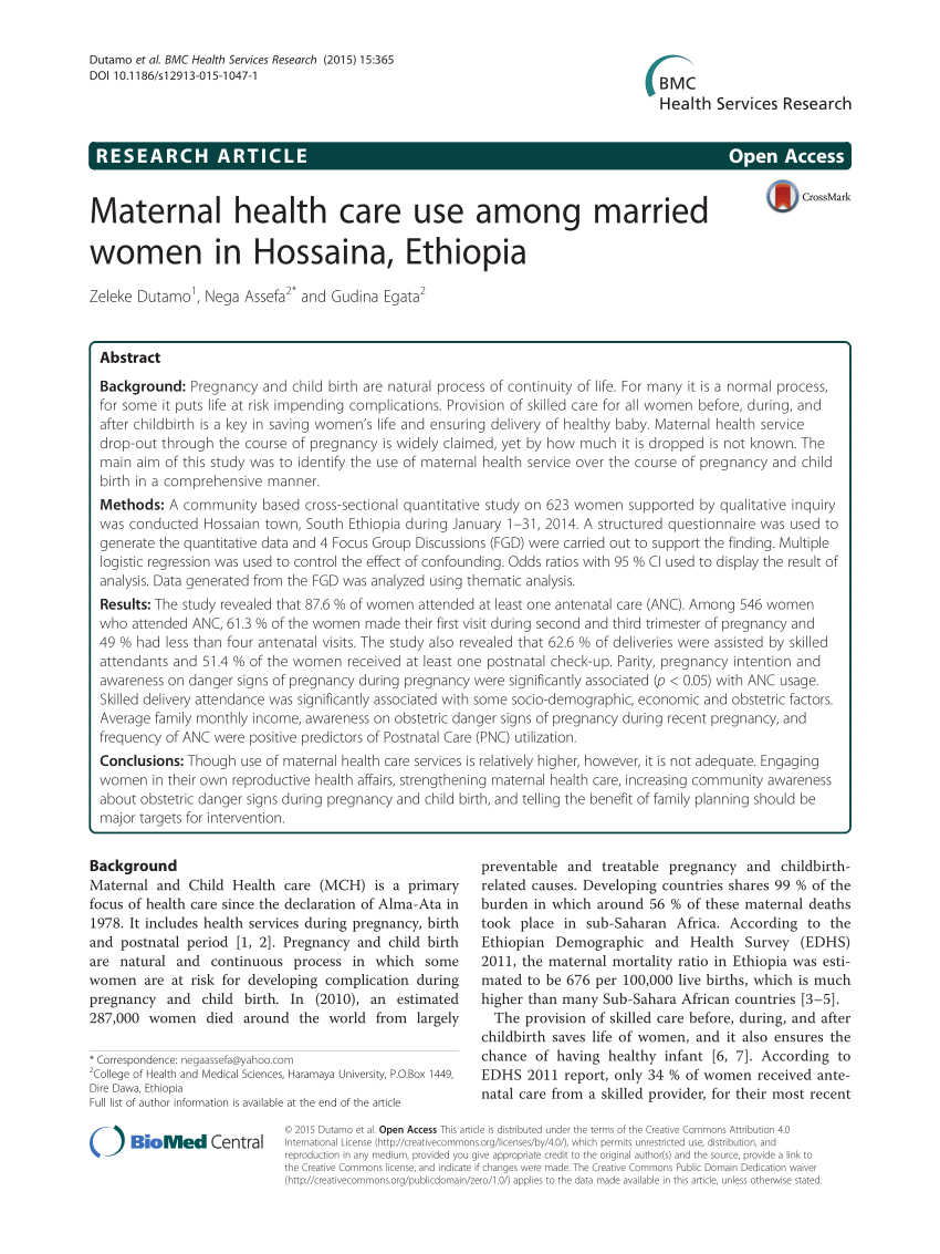 PDF) Maternal health care use among married women in Hossaina, Ethiopia photo