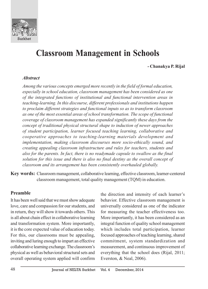 research paper on classroom management pdf