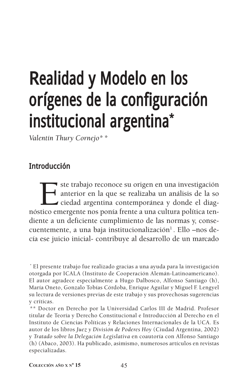 PDF) Realidad y modelo en los orígenes de la configuración institucional  argentina