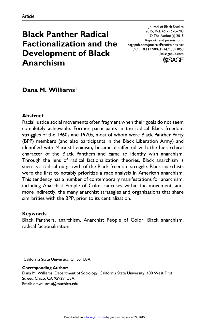 Pdf Black Panther Radical Factionalization And The Development Of Black Anarchism