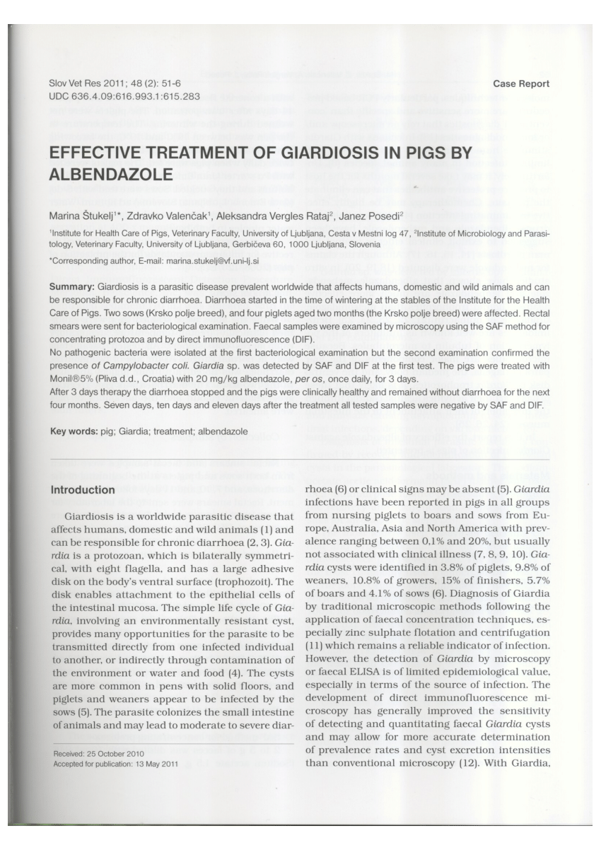 giardia treatment albendazole