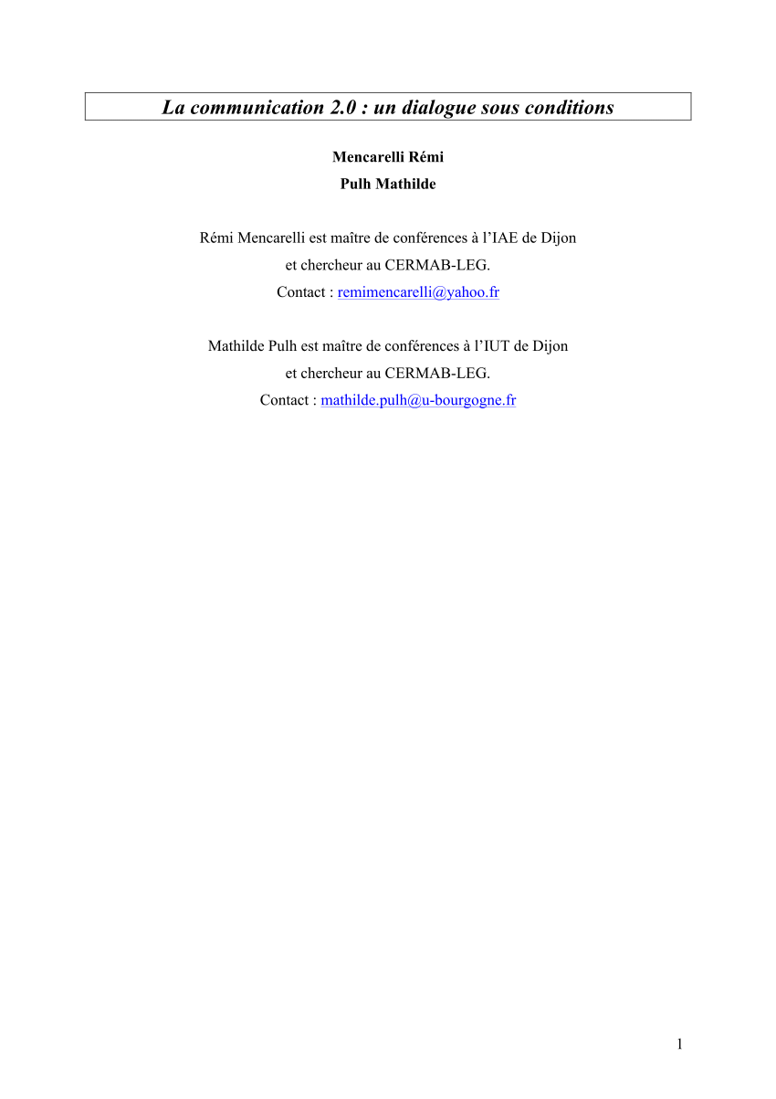 PDF) Communication interpersonnelle a l'ère du Web 2.0: questions de l' interaction et de l'interactivité.