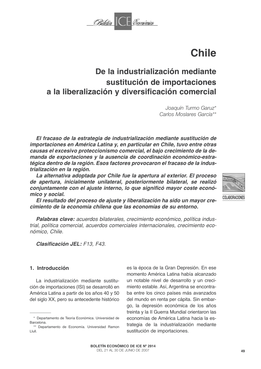 PDF) Chile: de la industrialización mediante sustitución de importaciones a  la liberalización y diversificación comercial