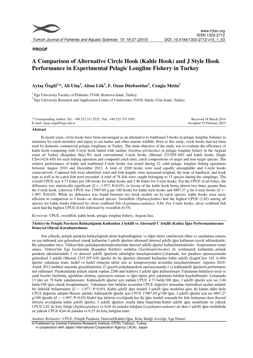 PDF) A Comparison of Alternative Circle Hook (Kahle Hook) and J-Style Hook  Performance in Experimental Pelagic Longline Fishery in Turkey