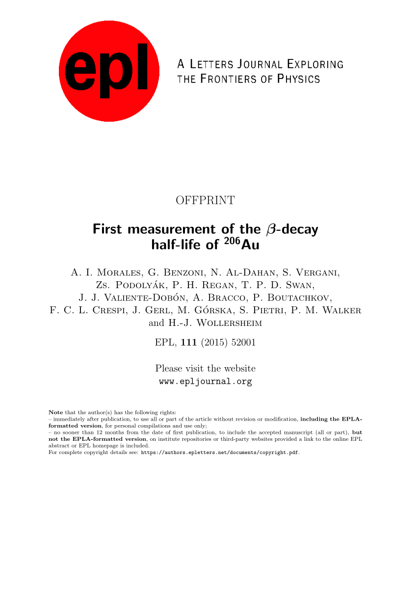 Pdf First Measurement Of The B Decay Half Life Of 6au