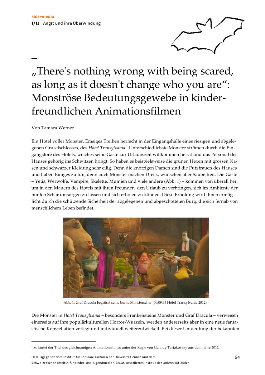PDF "There s nothing wrong with being scared as long as it doesn t change who you are " Monströse Bedeutungsgewebe in kinderfreundlichen Animationsfilmen