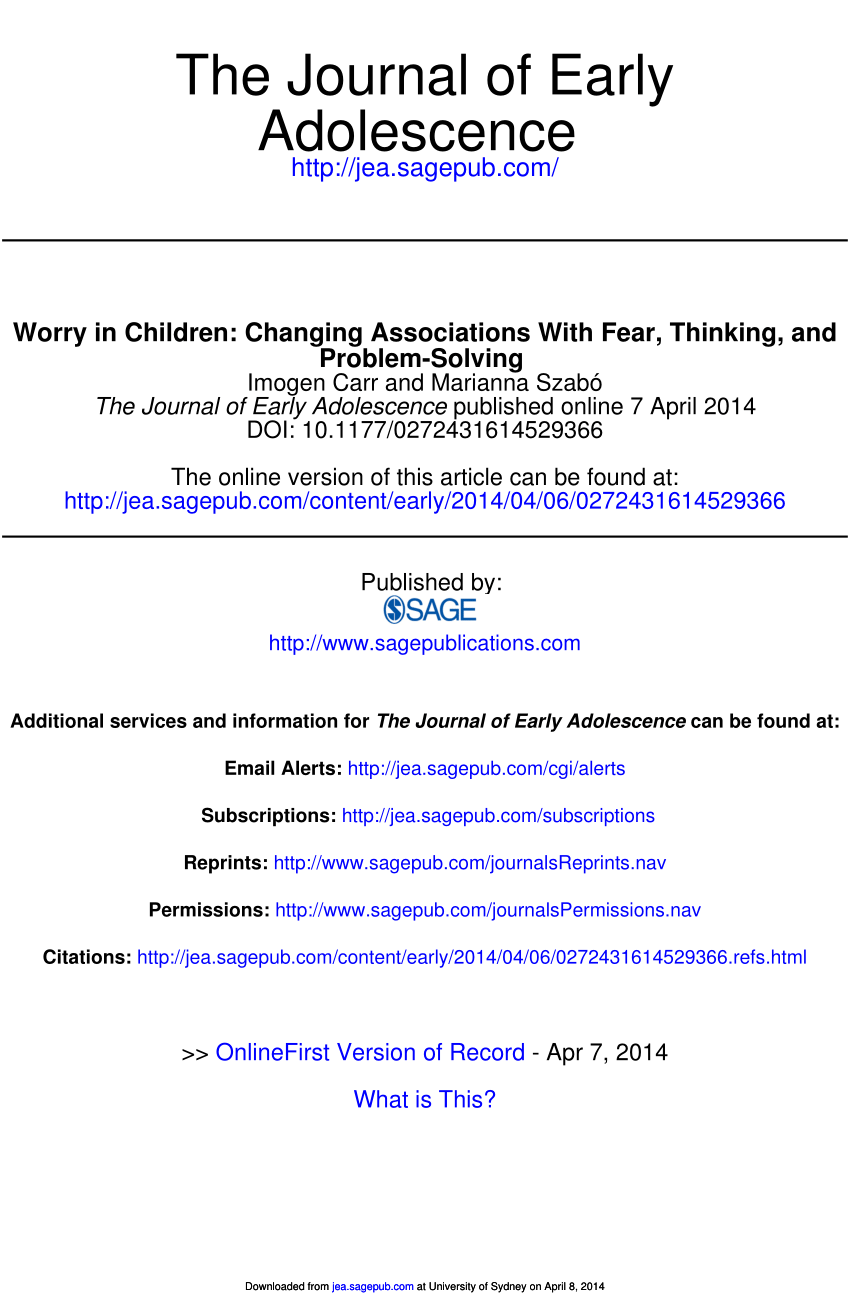 PDF Worry in Children Changing Associations With Fear Thinking