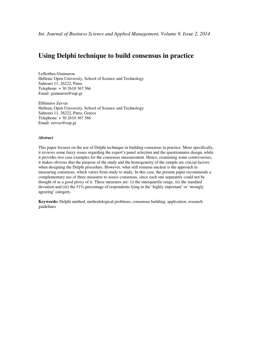 (PDF) Using Delphi technique to build consensus in practice