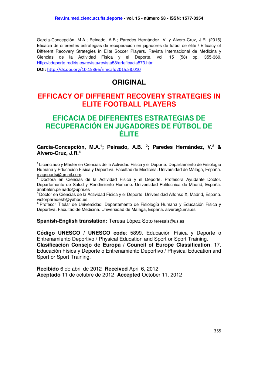 Pdf Efficacy Of Different Recovery Strategies In Elite Football Players