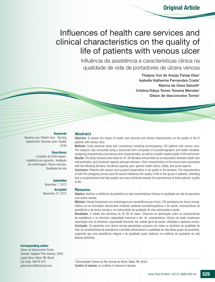 PDF) Influences of health care services and clinical characteristics on the  quality of life of patients with venous ulcer