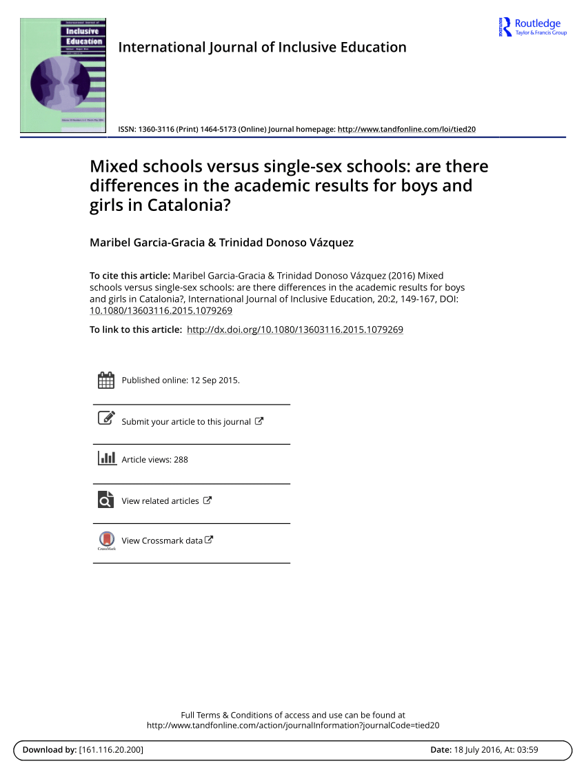 PDF) Mixed schools versus single-sex schools: Are there differences in the  academic results for boys and girls in Catalonia?