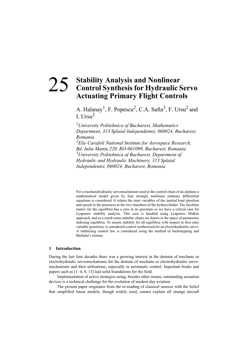 Pdf Stability Analysis And Nonlinear Control Synthesis For
