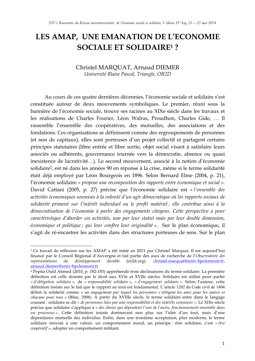 Pdf Les Amap Une émanation De Léconomie Sociale Et Solidaire 