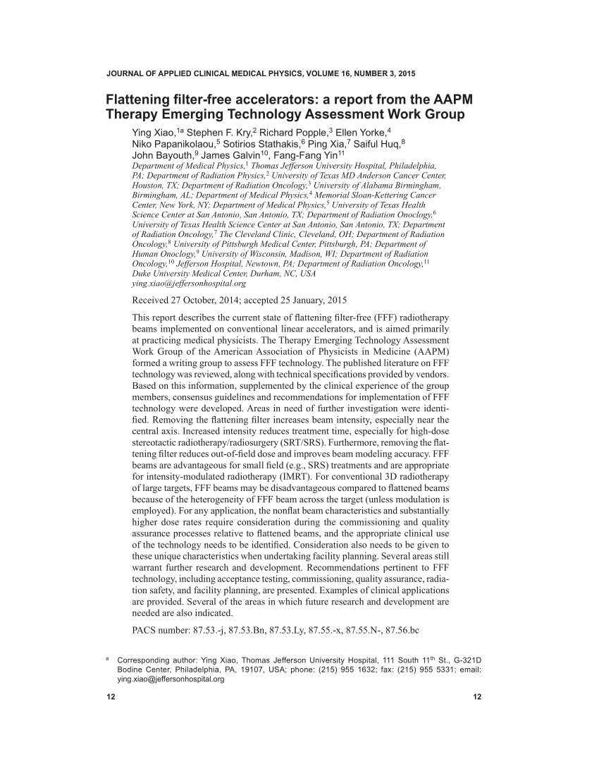 (PDF) Flattening filterfree accelerators A report from the AAPM