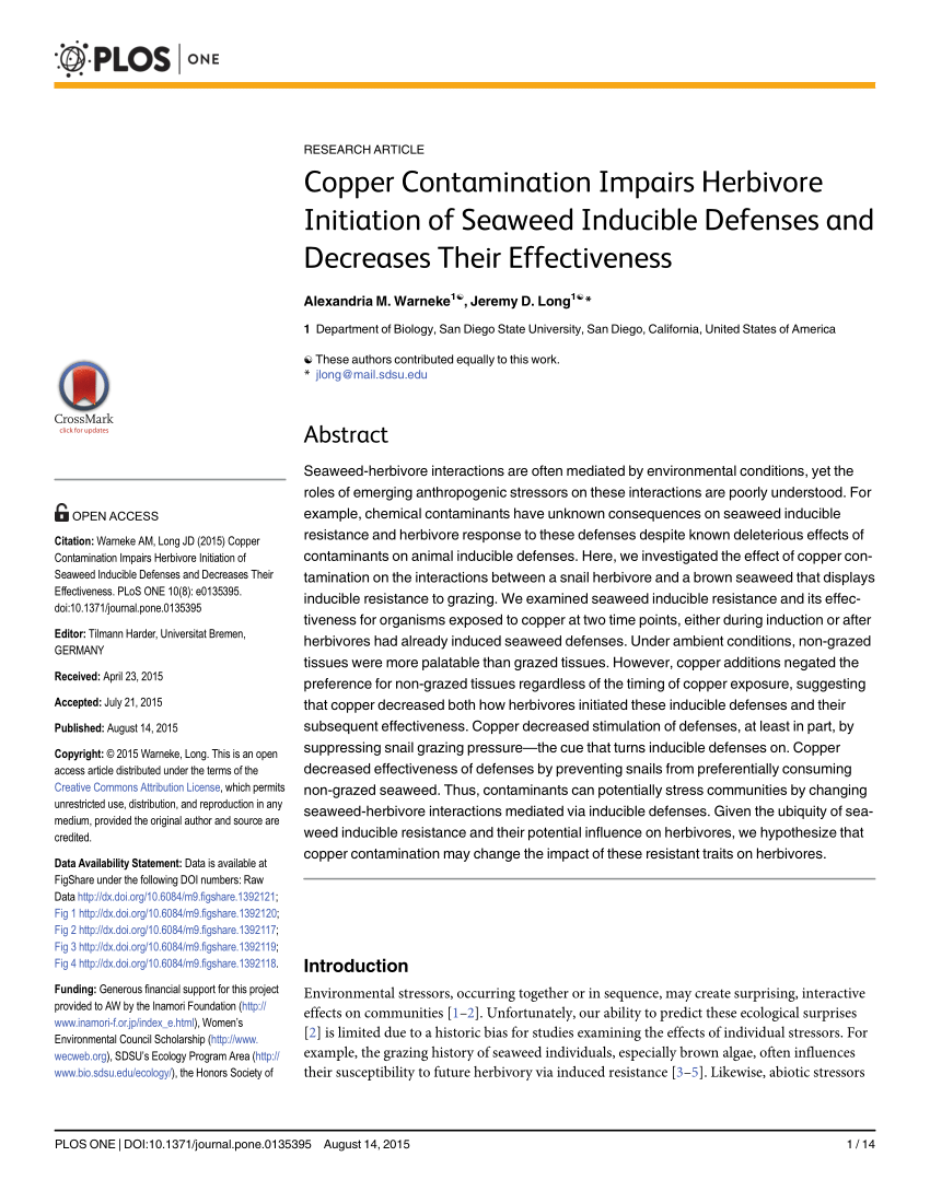 (PDF) Copper Contamination Impairs Herbivore Initiation of Seaweed