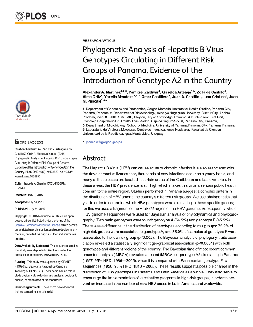 Pdf Phylogenetic Analysis Of Hepatitis B Virus Genotypes Circulating In Different Risk Groups Of Panama Evidence Of The Introduction Of Genotype In The Country