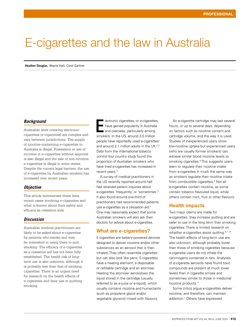 PDF E cigarettes and the law in Australia