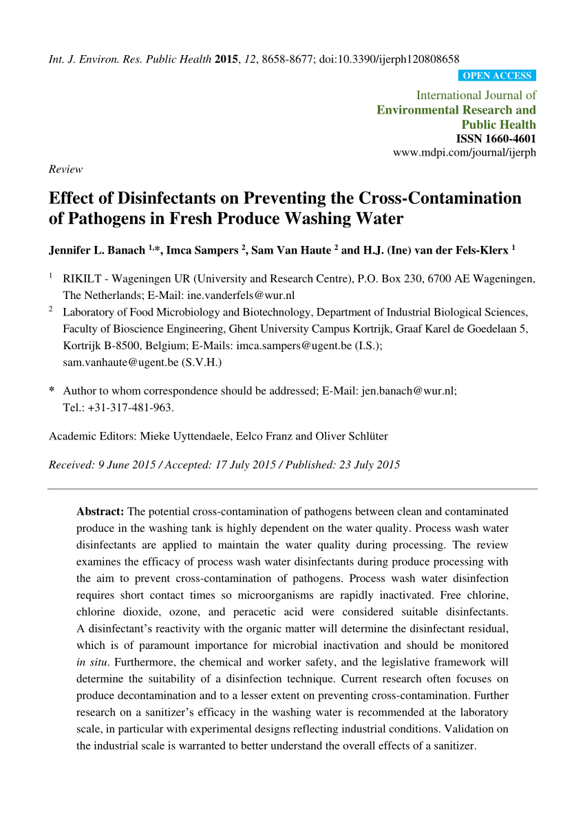 Pdf Effect Of Disinfectants On Preventing The Cross Contamination Of Pathogens In Fresh Produce Washing Water