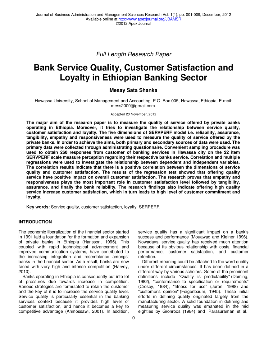 Research paper on customer satisfaction in banking sector