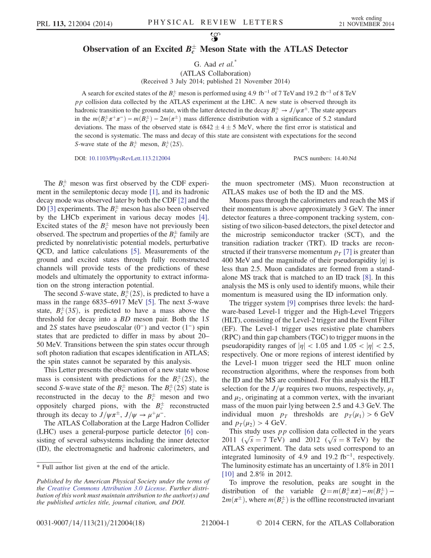 PDF Observation of an excited Bc ± meson state with the ATLAS  