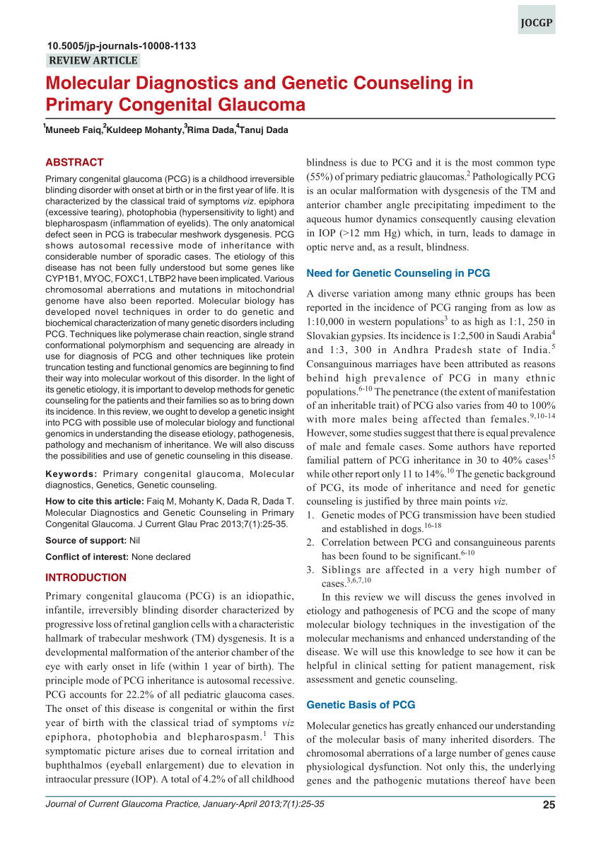 Pdf Molecular Diagnostics And Genetic Counseling In Primary Congenital Glaucoma 