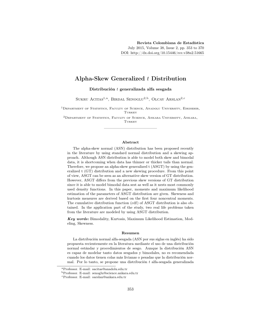 Pdf Alpha Skew Generalized T Distribution