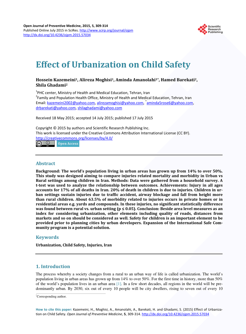 Pdf Effect Of Urbanization On Child Safety