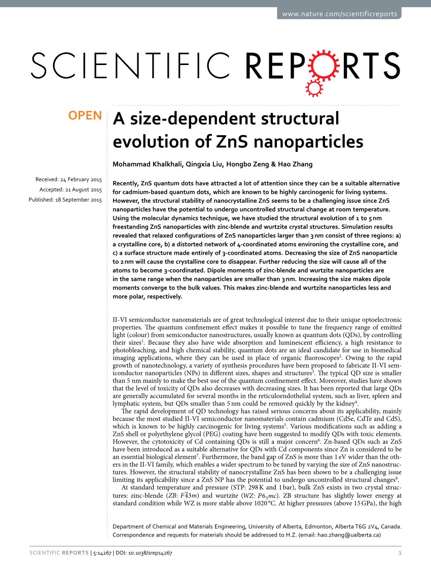 thesis on zns nanoparticles