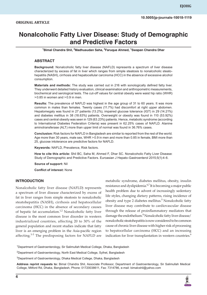 PDF) Nonalcoholic Fatty Liver Disease Study of Demographic and Predictive Factors