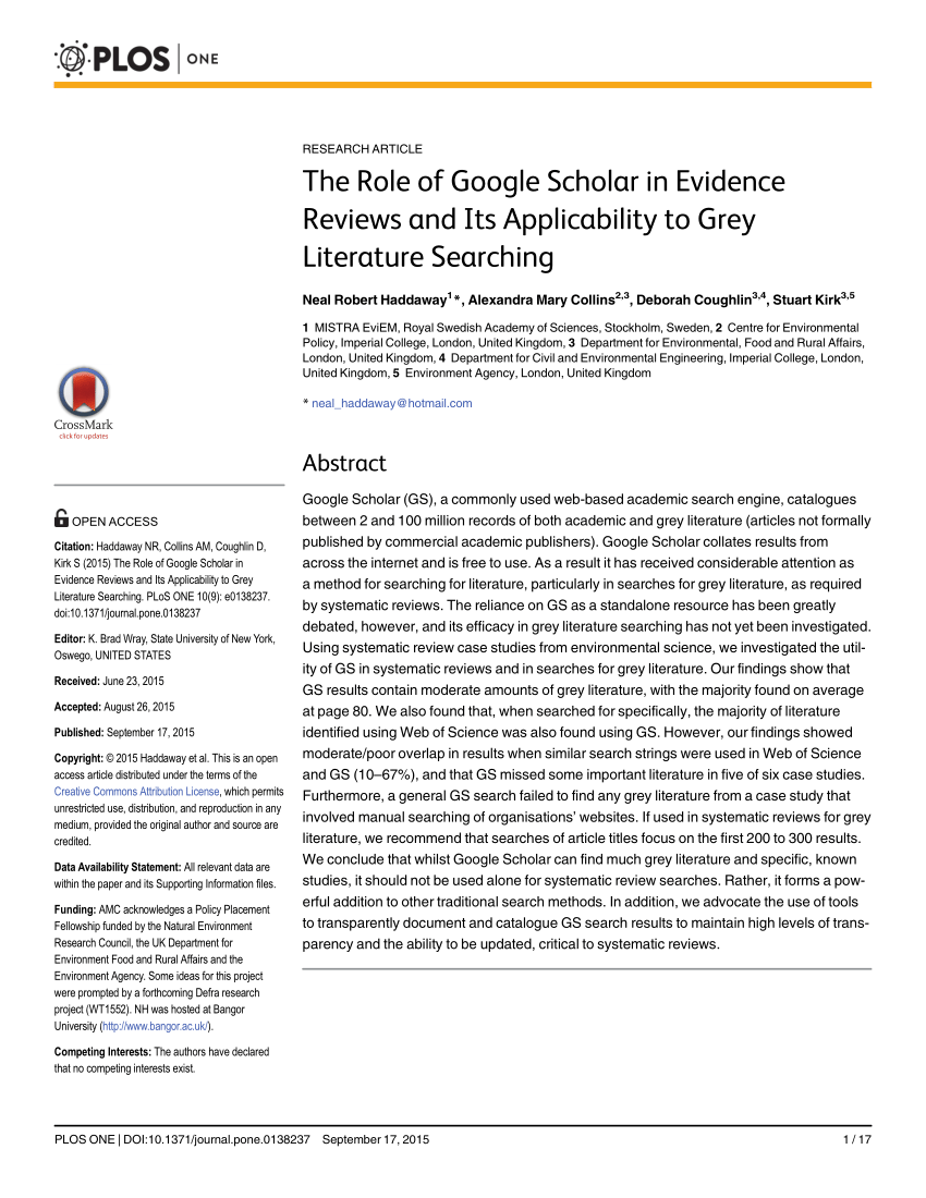 sukker blåhval bus PDF) The Role of Google Scholar in Evidence Reviews and Its Applicability  to Grey Literature Searching