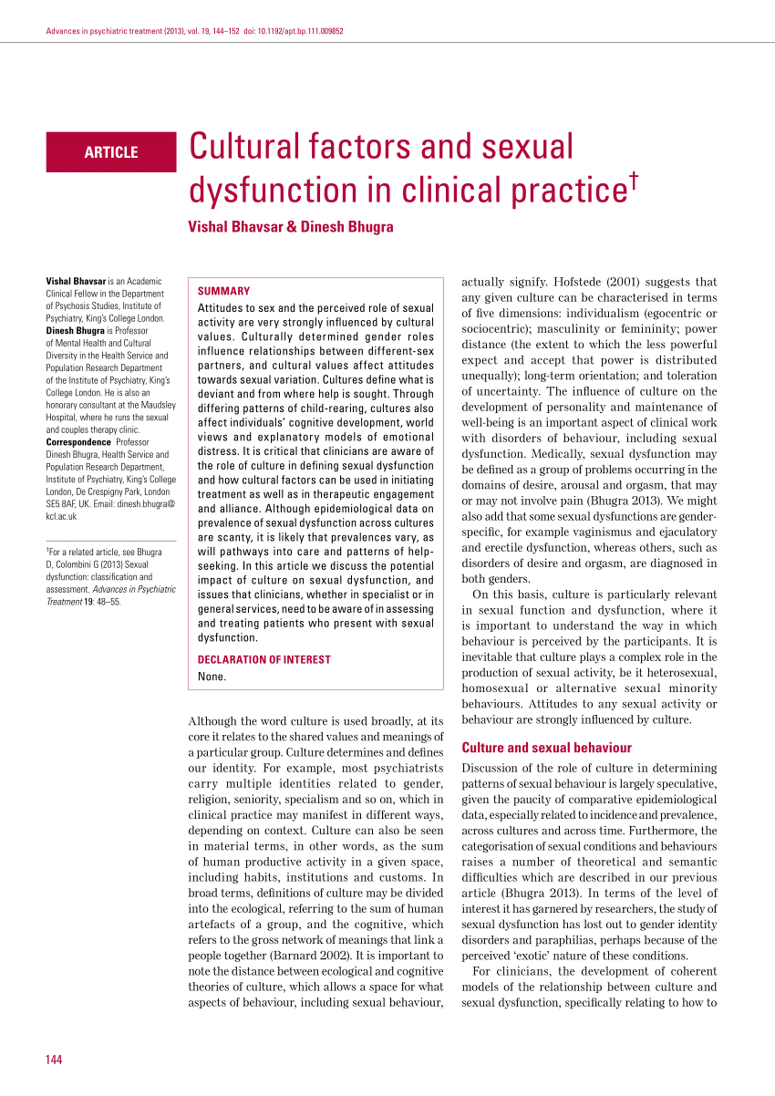 PDF Cultural factors and sexual dysfunction in clinical practice