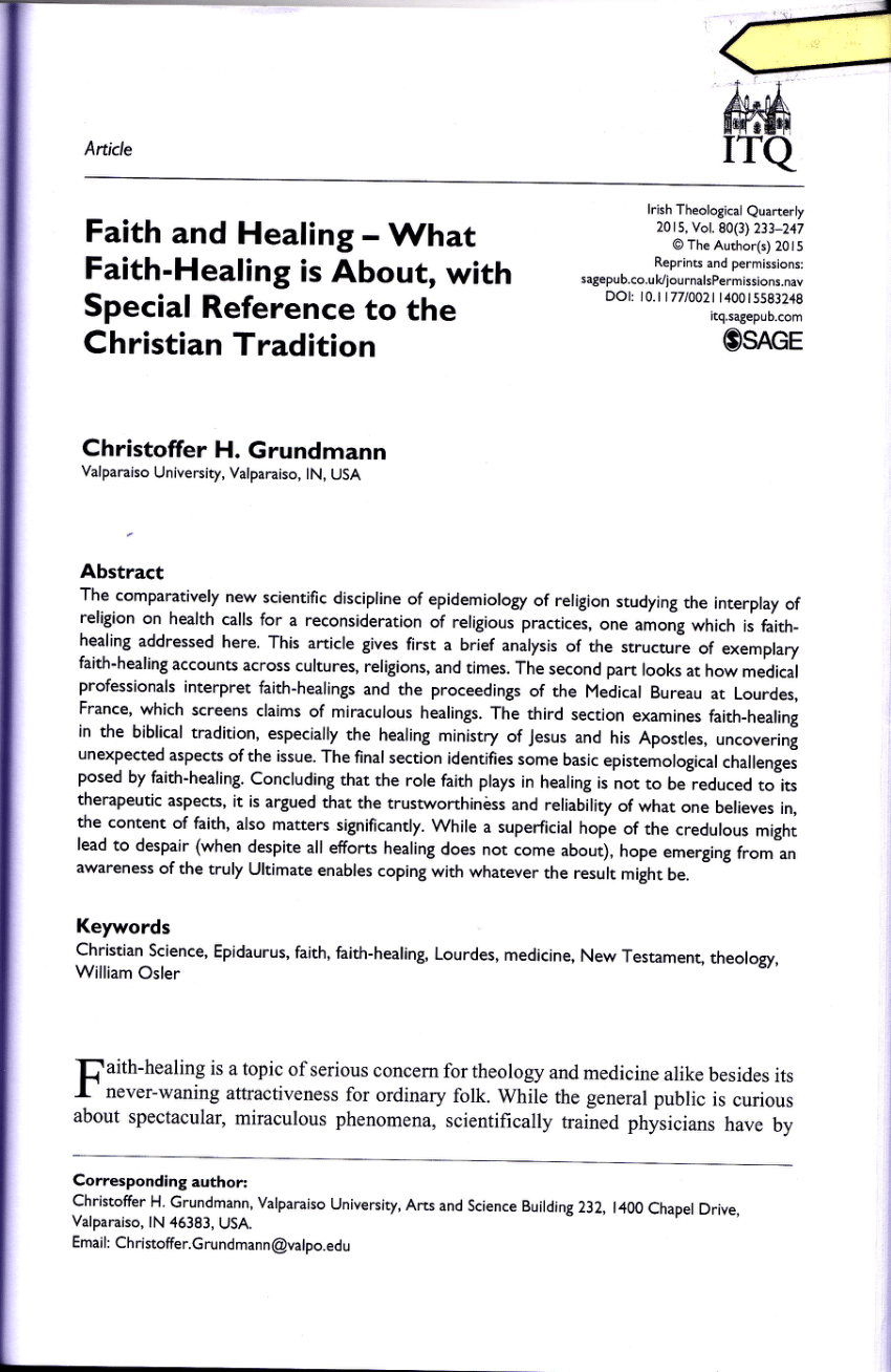 faith healing research paper