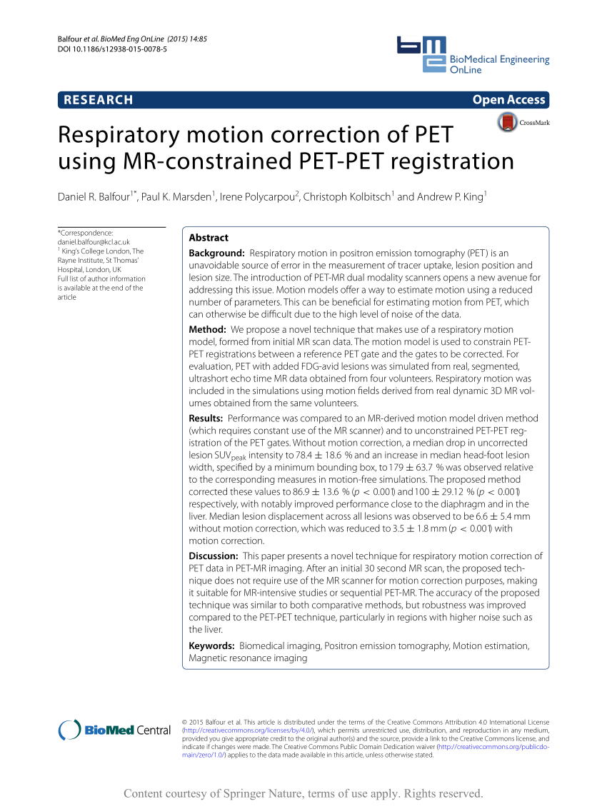(PDF) Respiratory motion correction of PET using MR-constrained ...